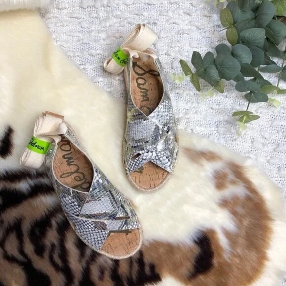 ๐ธSam Edelman Women's Leather Snake Print Espadrille Sandals Size 5.5 Boho - Picture 1 of 10